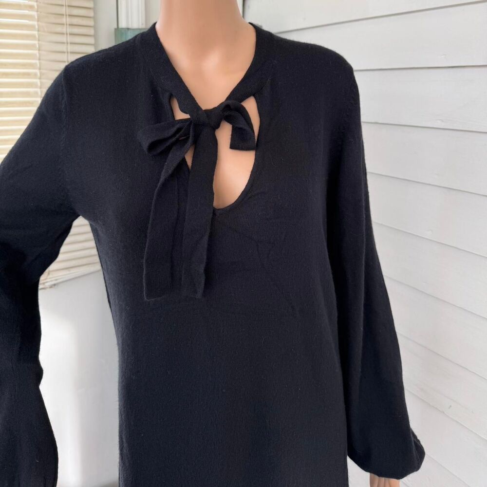 Morgan McFeeters Black Dress Long Sleeve Neck Bow M Viscose Angora Cashmere Wool